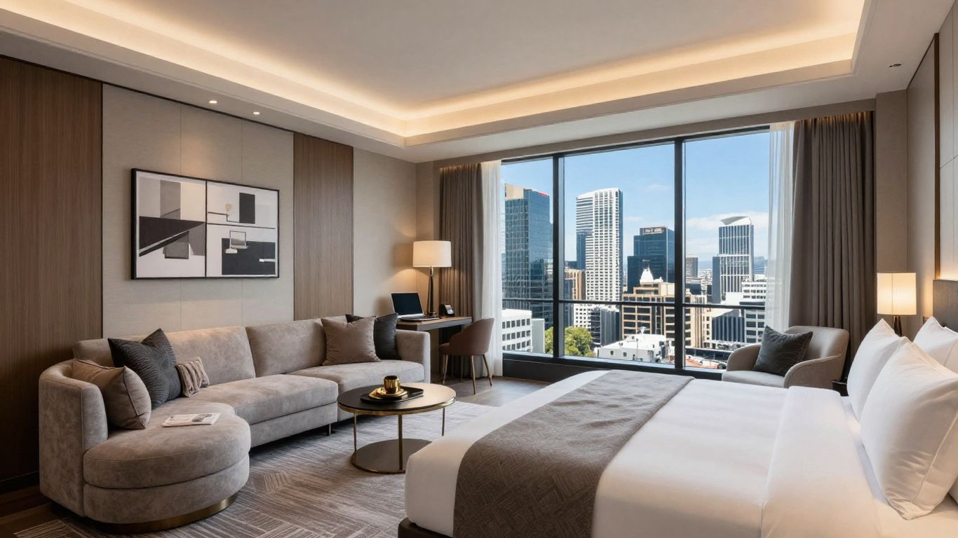 Luxurious hotel suite with city views at W Melbourne.