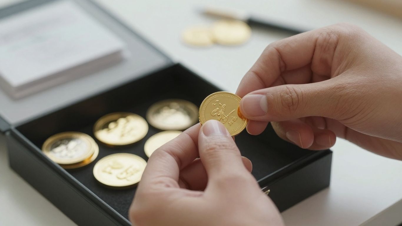 Personne vendant de l'or en ligne, bijoux et pièces.