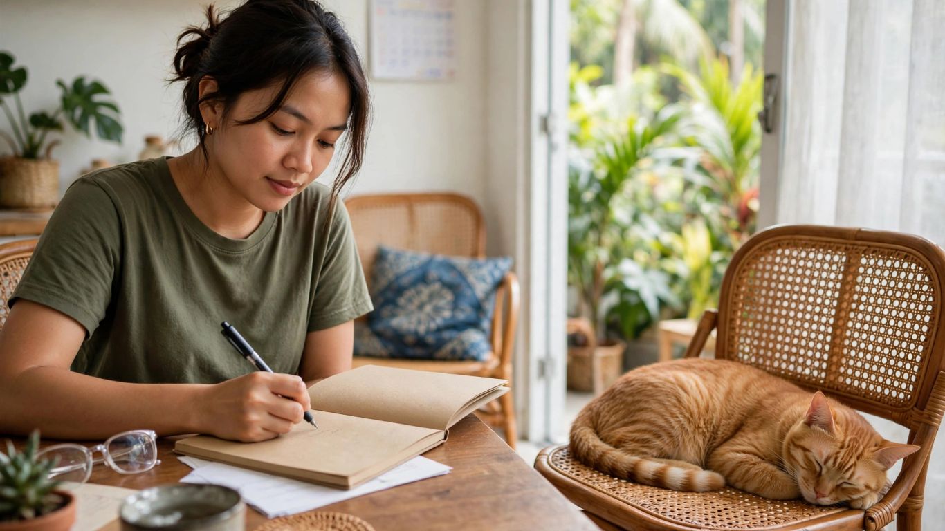 Cat owner noting behavior near a calm home setting