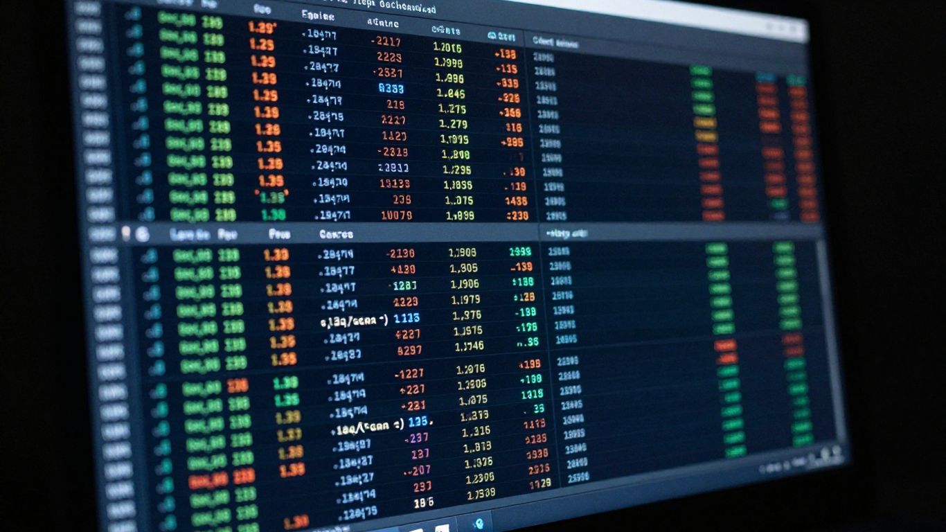 Automated trading interface with code and data patterns.