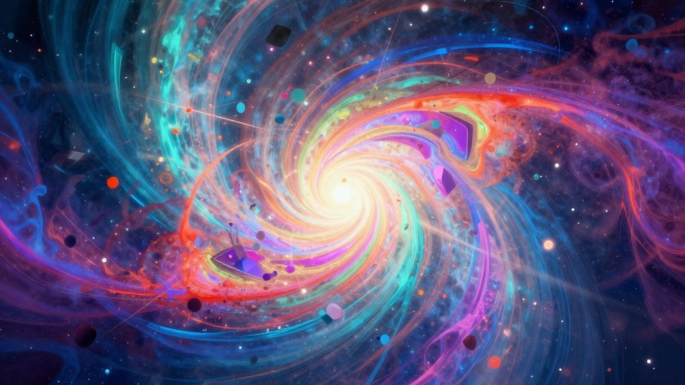 Abstract digital art with swirling colors and shapes.