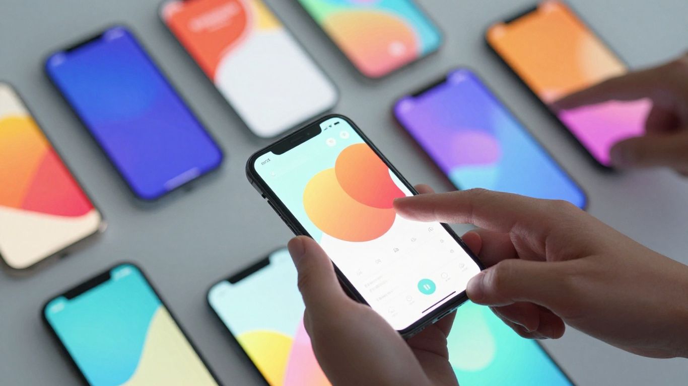 Mãos usando aplicativos criativos em smartphones.