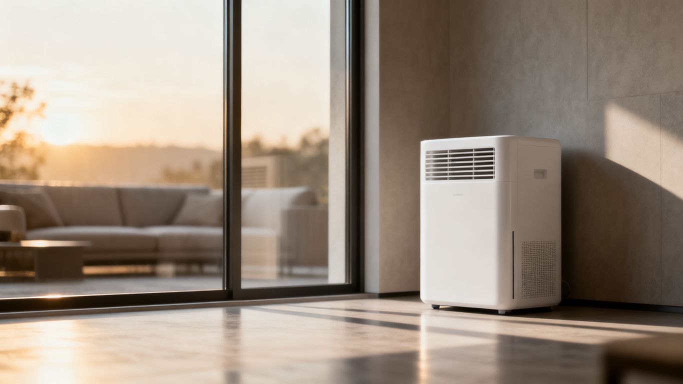 Modern dehumidifier in a bright room