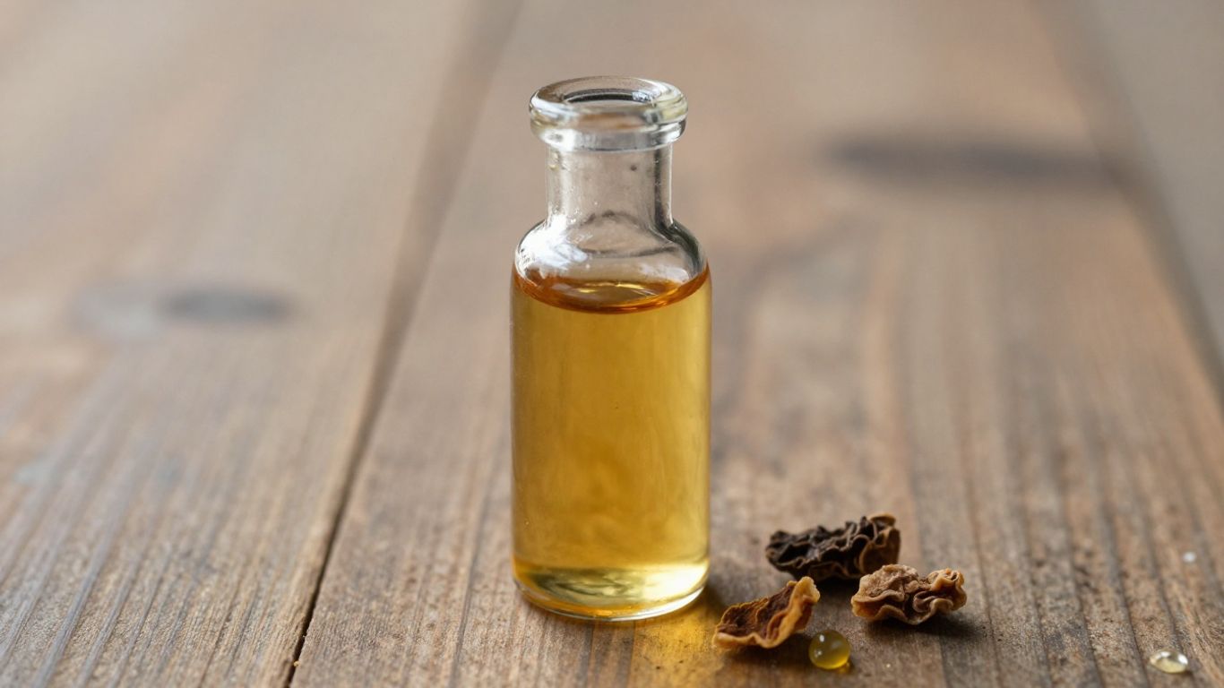 Bottle of pure frankincense oil with resin tears.