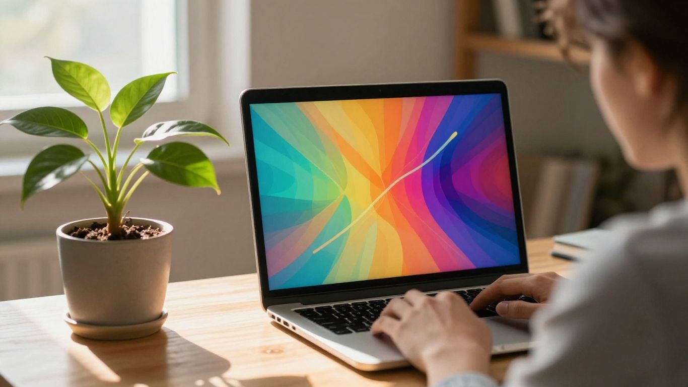 Person at desk with laptop, symbolizing growth and success.