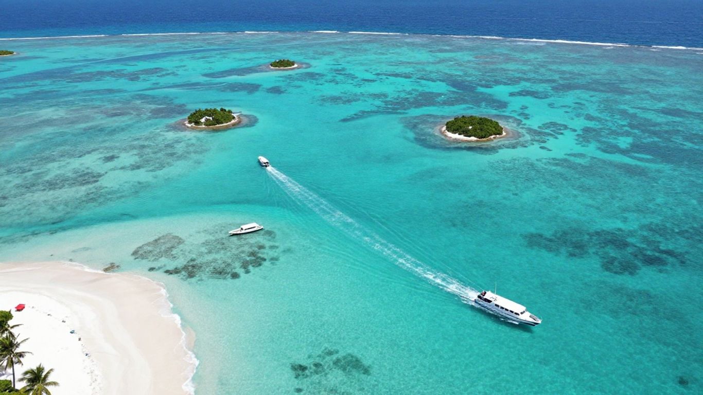 Aerial view of turquoise Bahamian islands