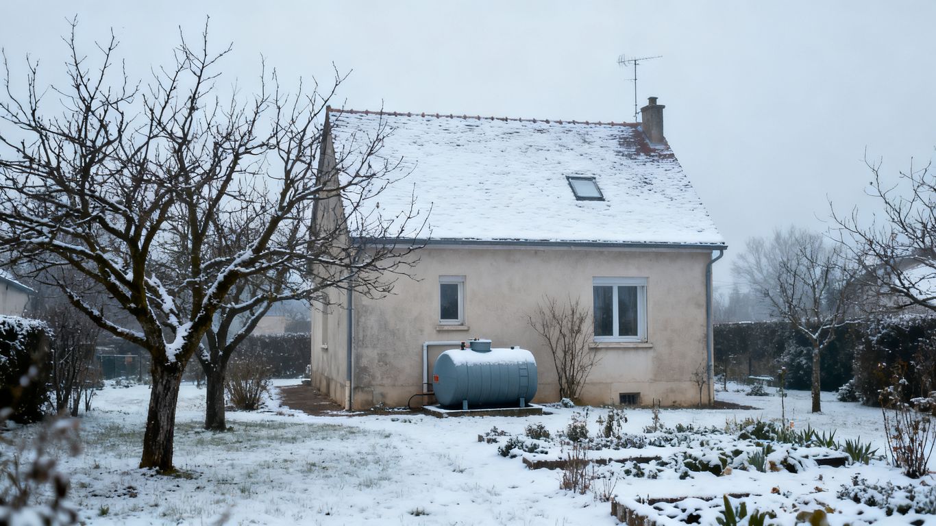 Maison chauffée en hiver avec cuve de fioul