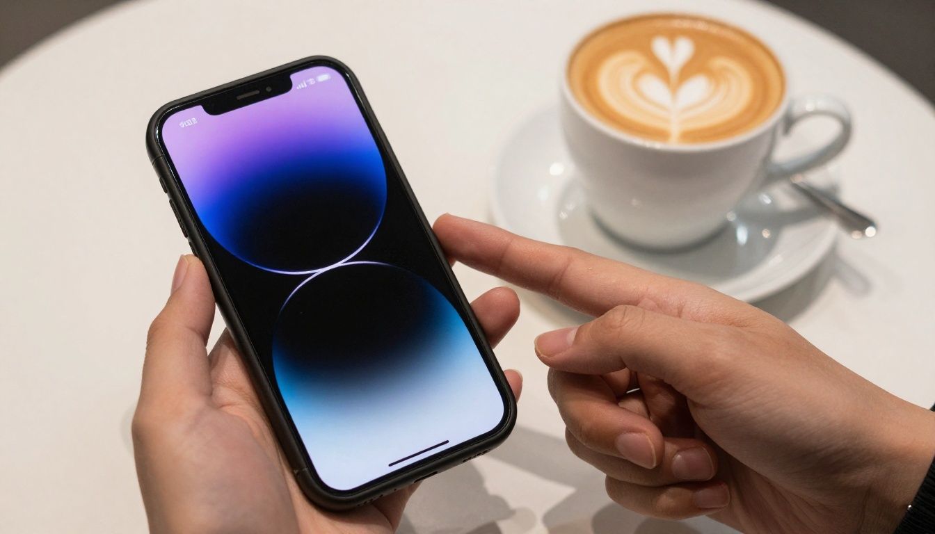 Someone paying for a coffee at a Melbourne cafe using a card from their iPhone 15 Pro Max wallet case.