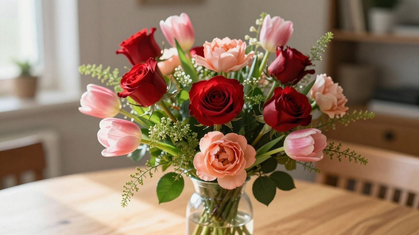 Romantic bouquet arranged beside a warm window