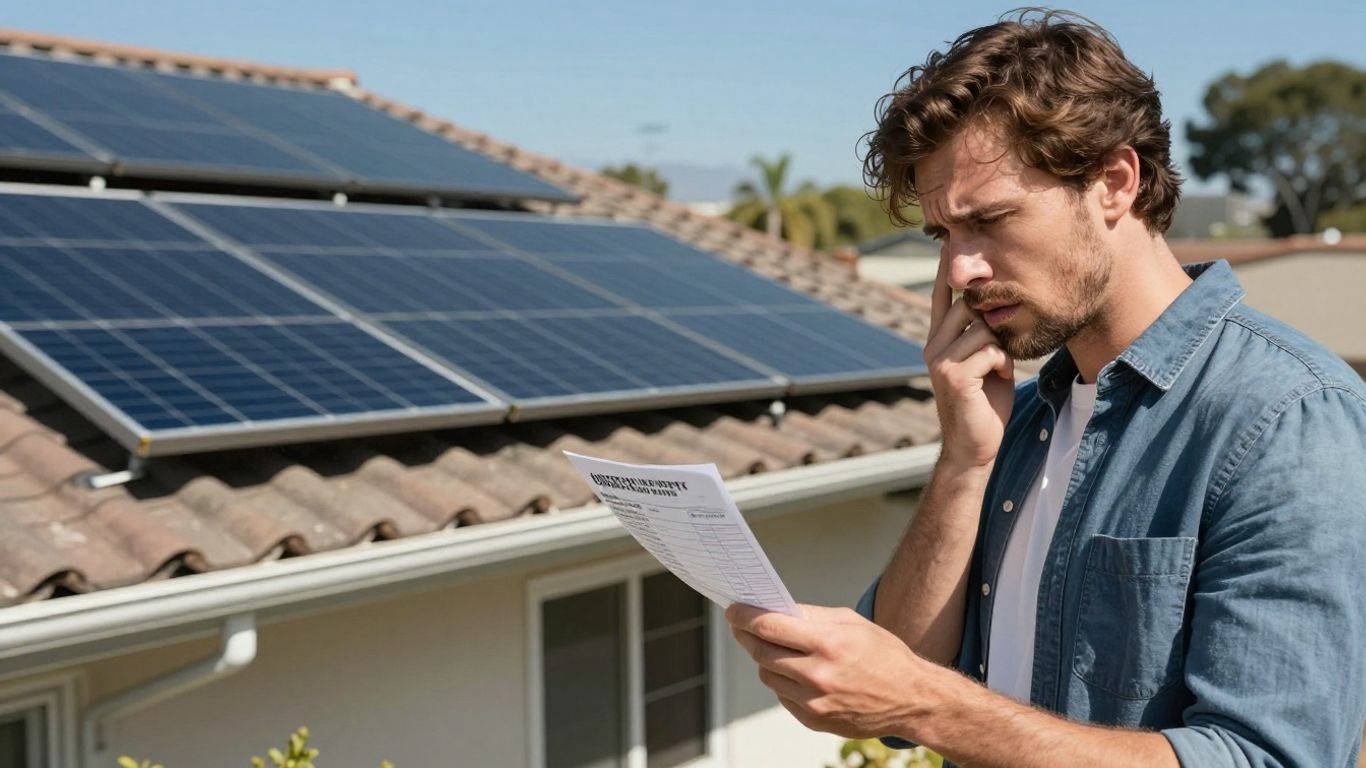 SoCal home with solar panels and worried homeowner.