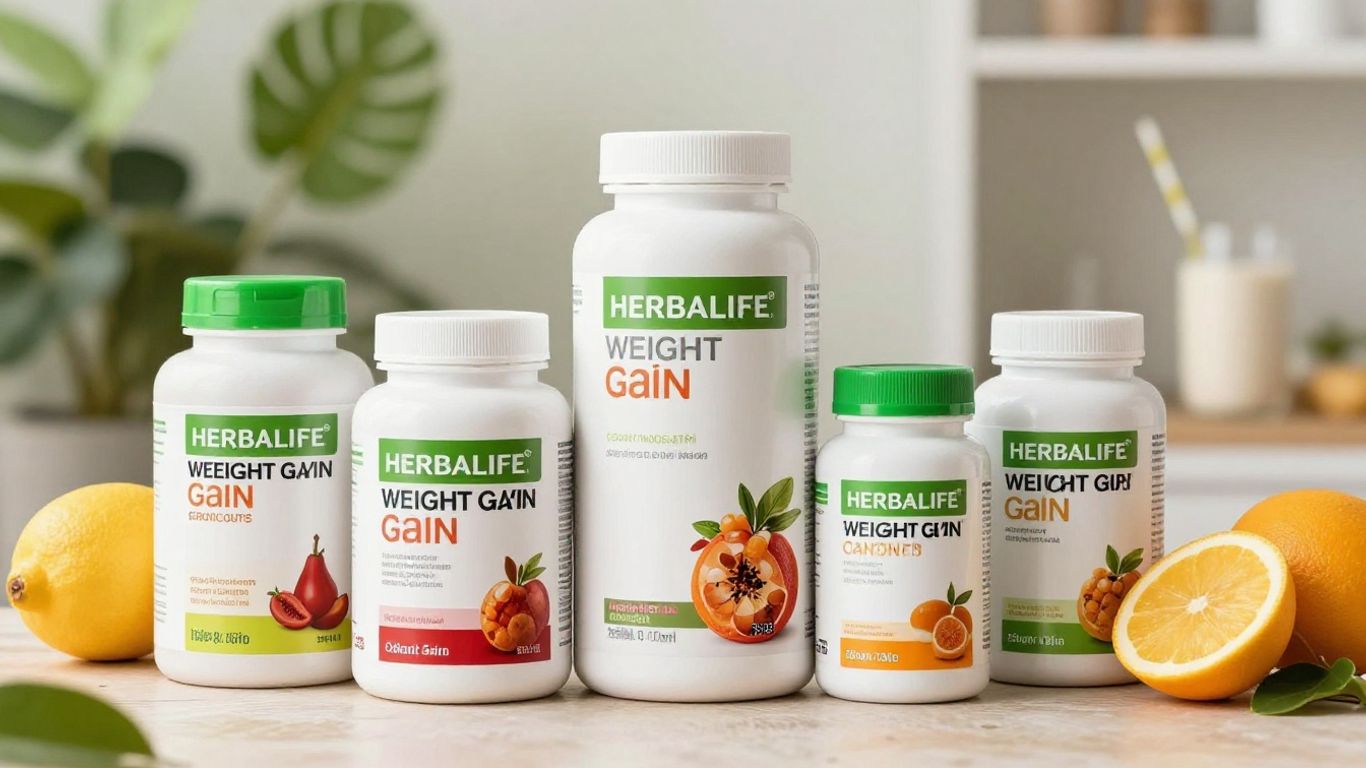 Herbalife weight gain products and healthy food items.
