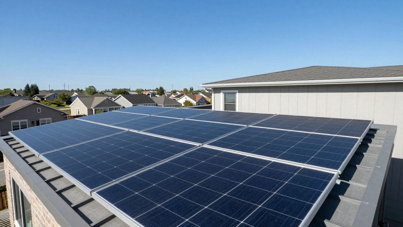 Panneaux solaires sur un toit de maison sous le soleil.