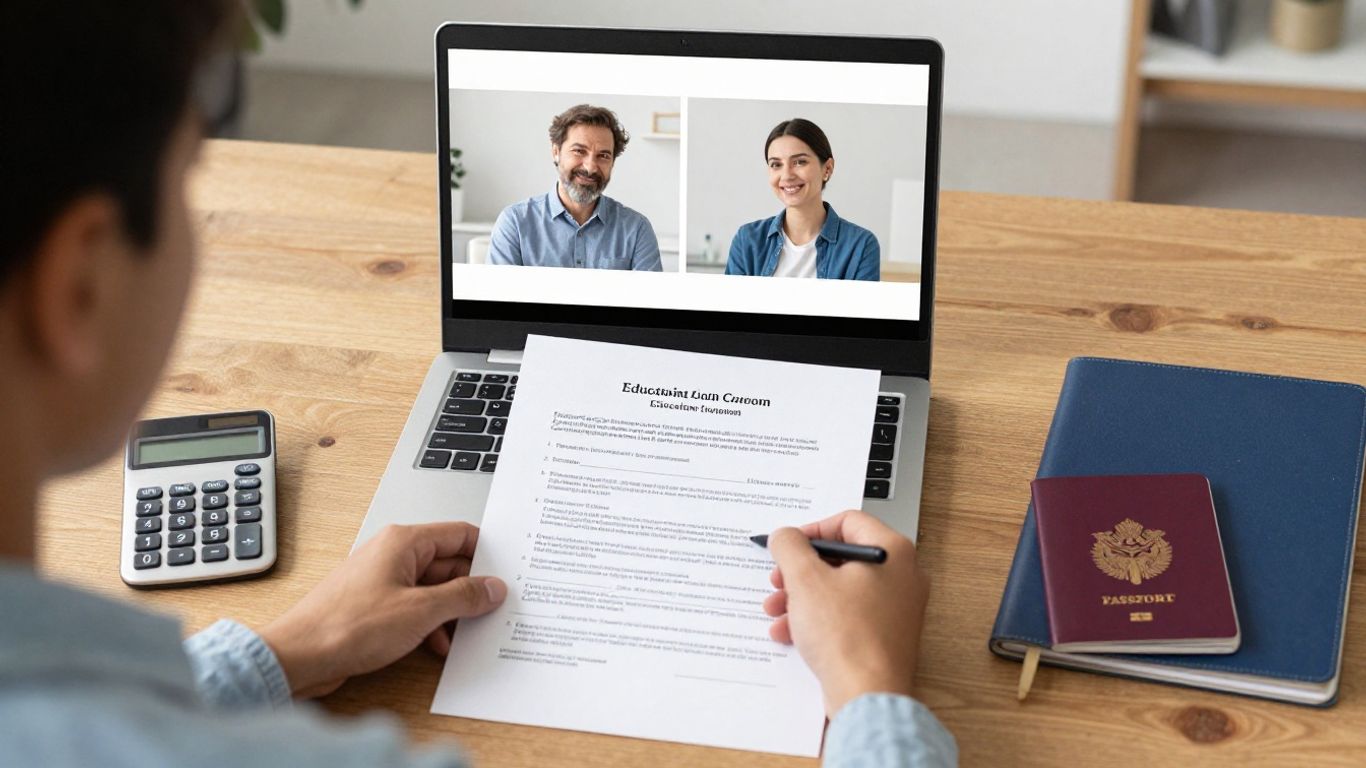 Family comparing international education loan terms