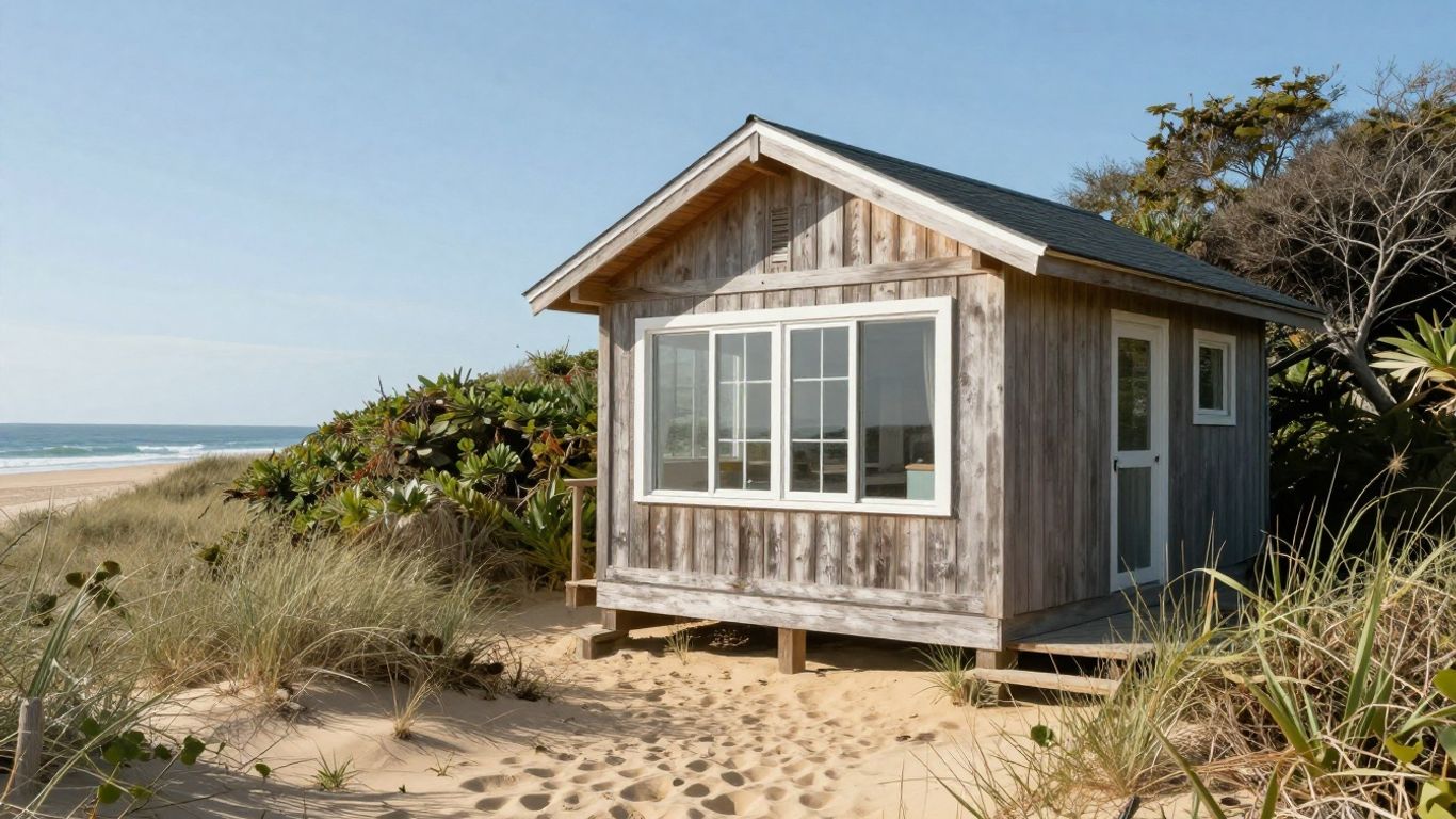 Outer Banks short term rental beach house with dunes and ocean.