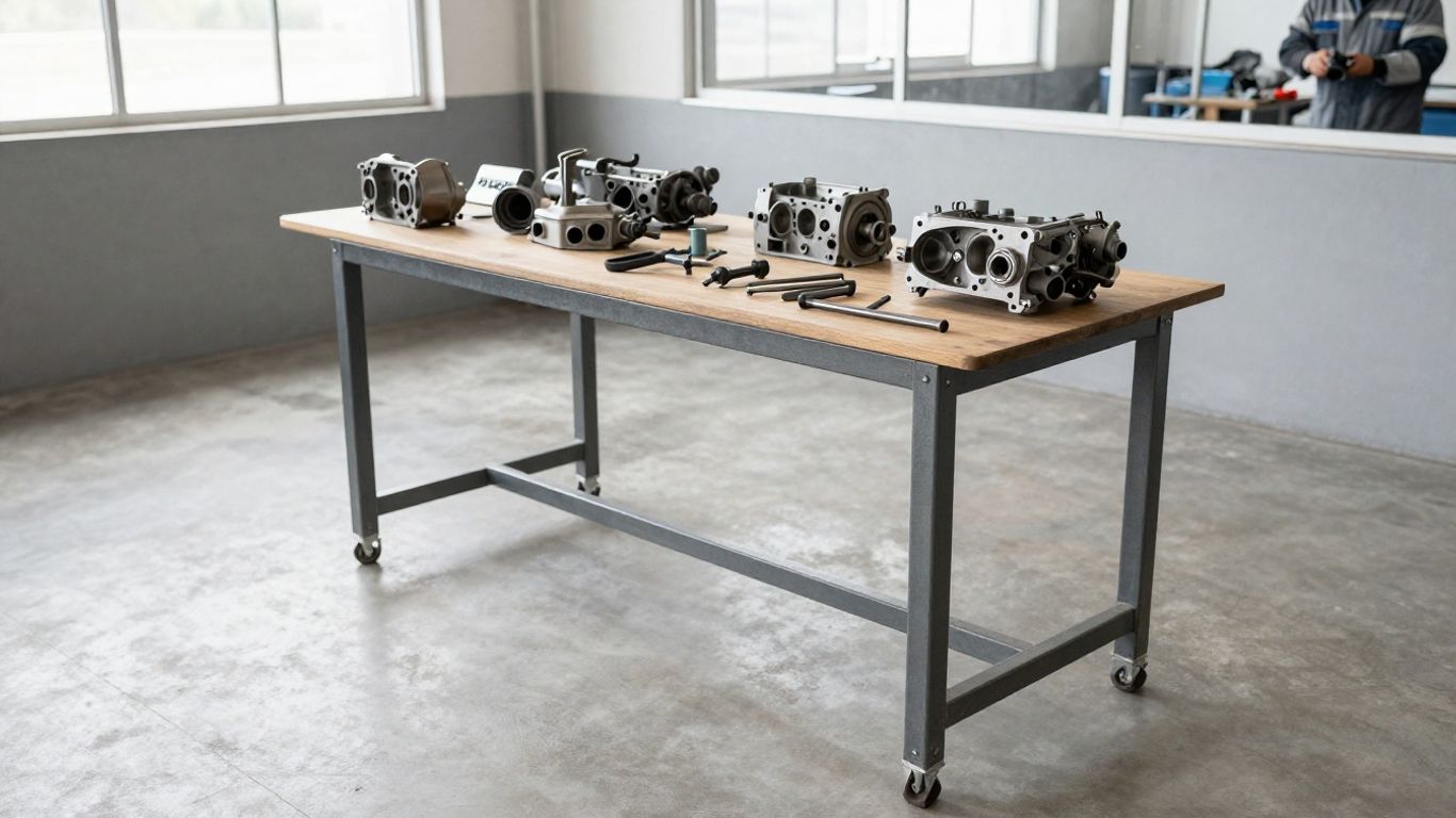 Mechanic comparing replacement engines in workshop