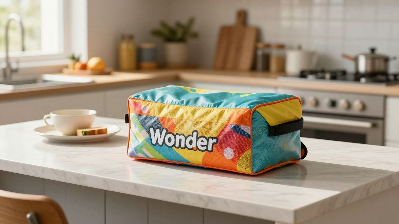 Colorful Wonderbag in a sunlit kitchen