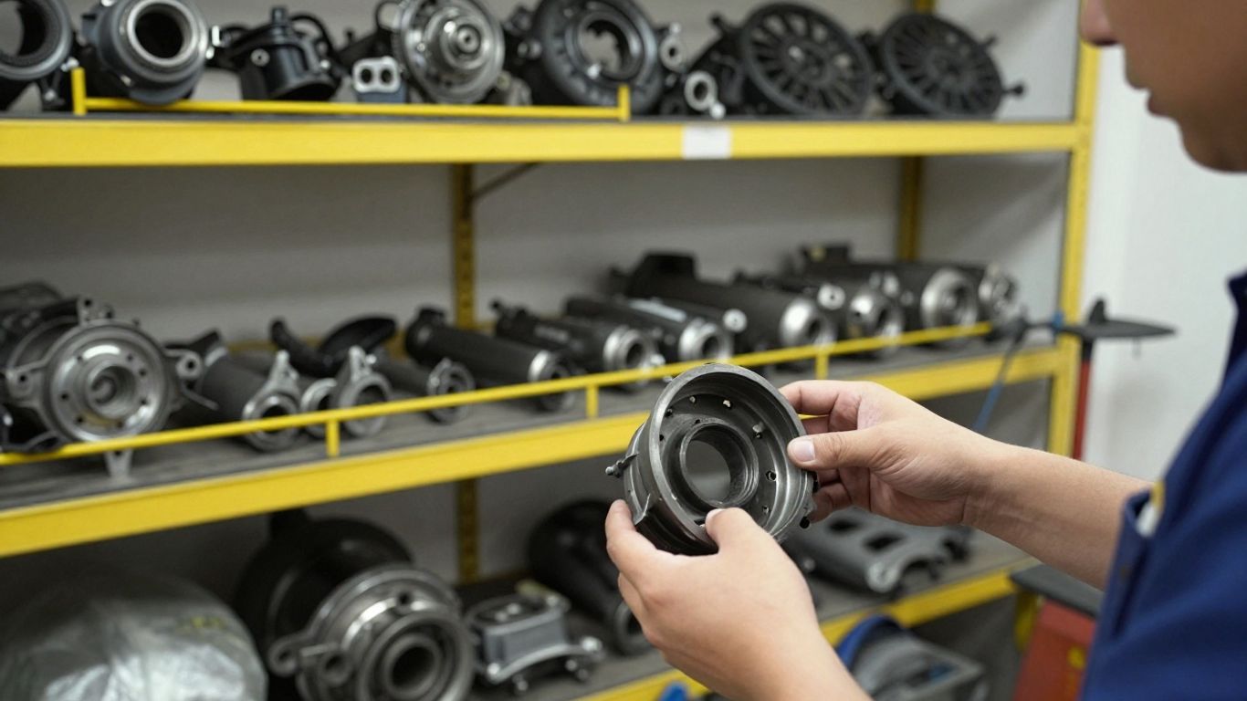 Chrysler car parts in a dismantling workshop.
