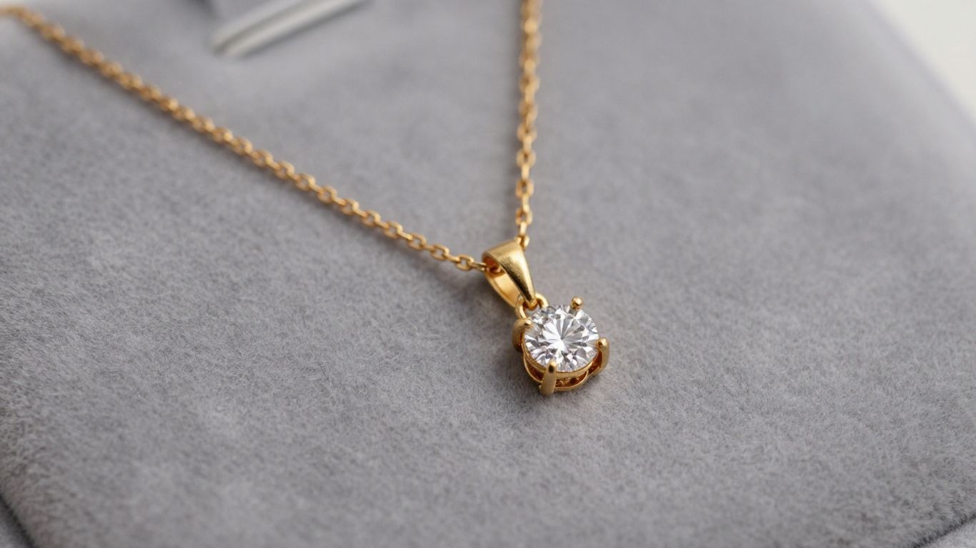 Elegant gold necklace with diamond pendant.