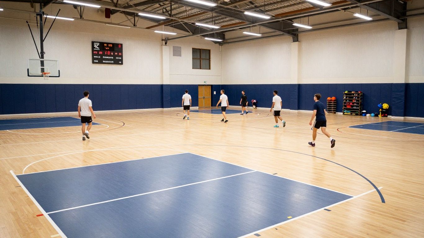 Indoor community sports hall with safe marked courts