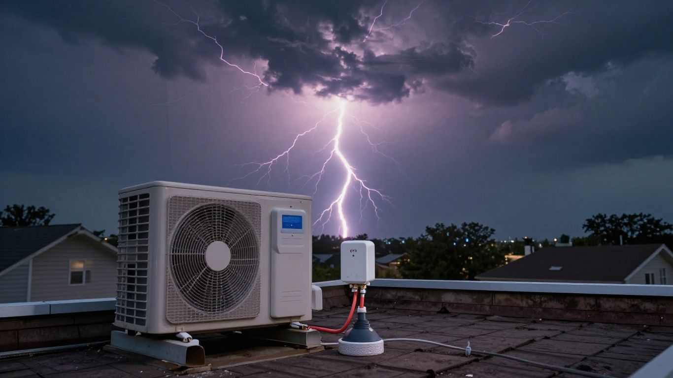 HVAC surge protector during a spring storm.