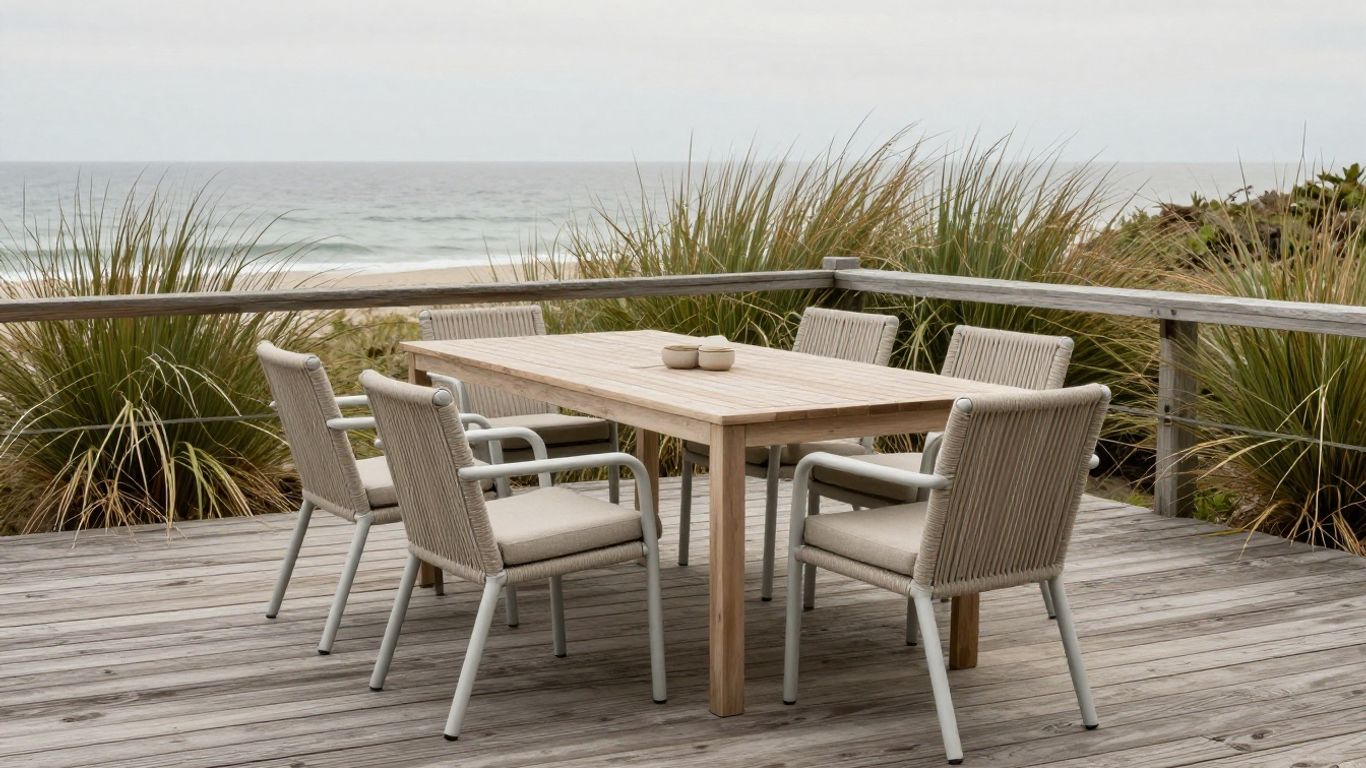 Outdoor seating on a breezy coastal patio