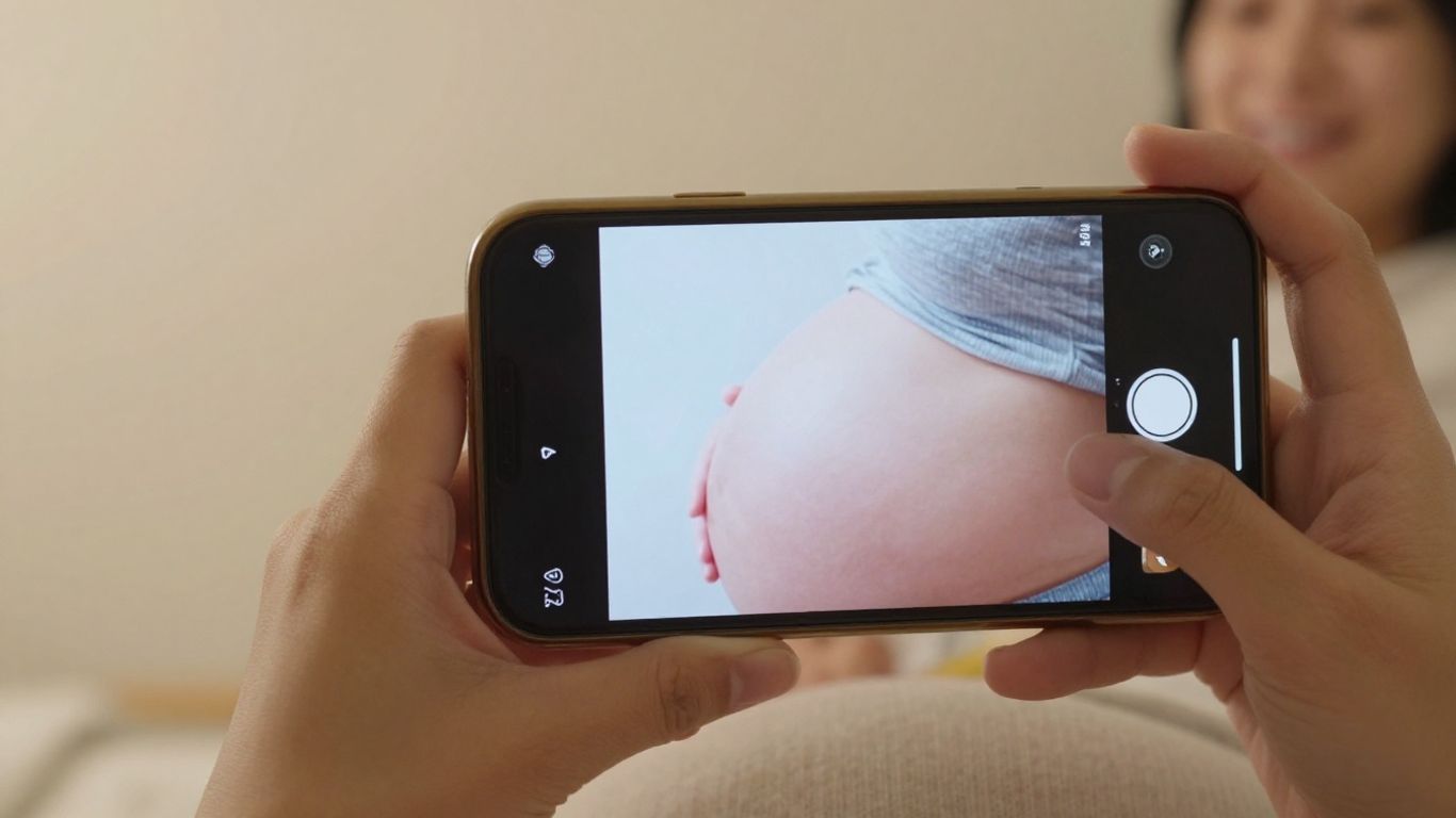 Mujer embarazada usando aplicación de seguimiento de embarazo.