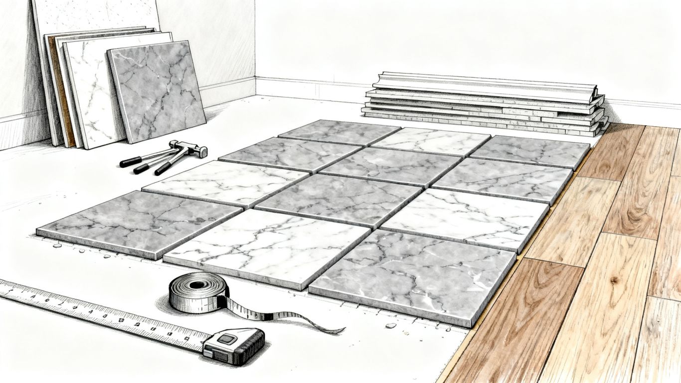 Marble tile installation planning scene