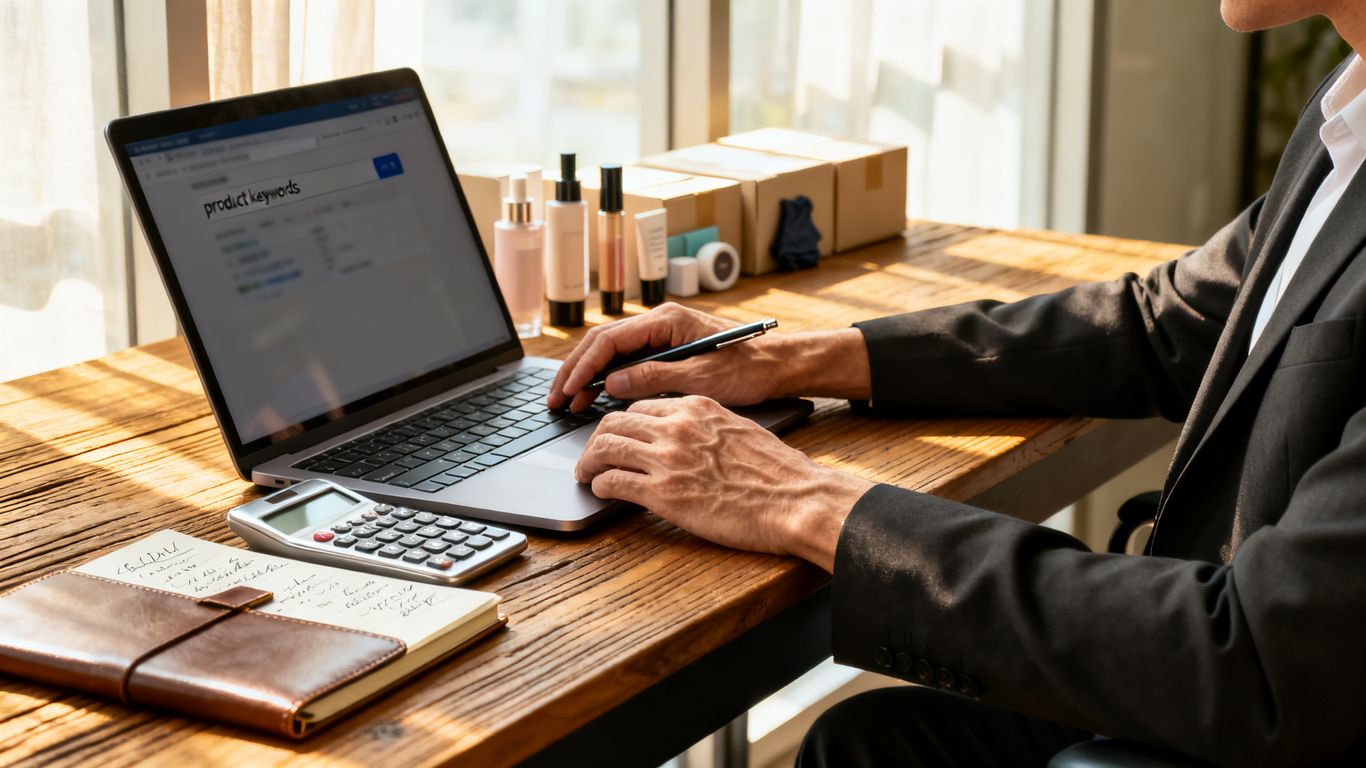 Amazon keyword research beside product listings