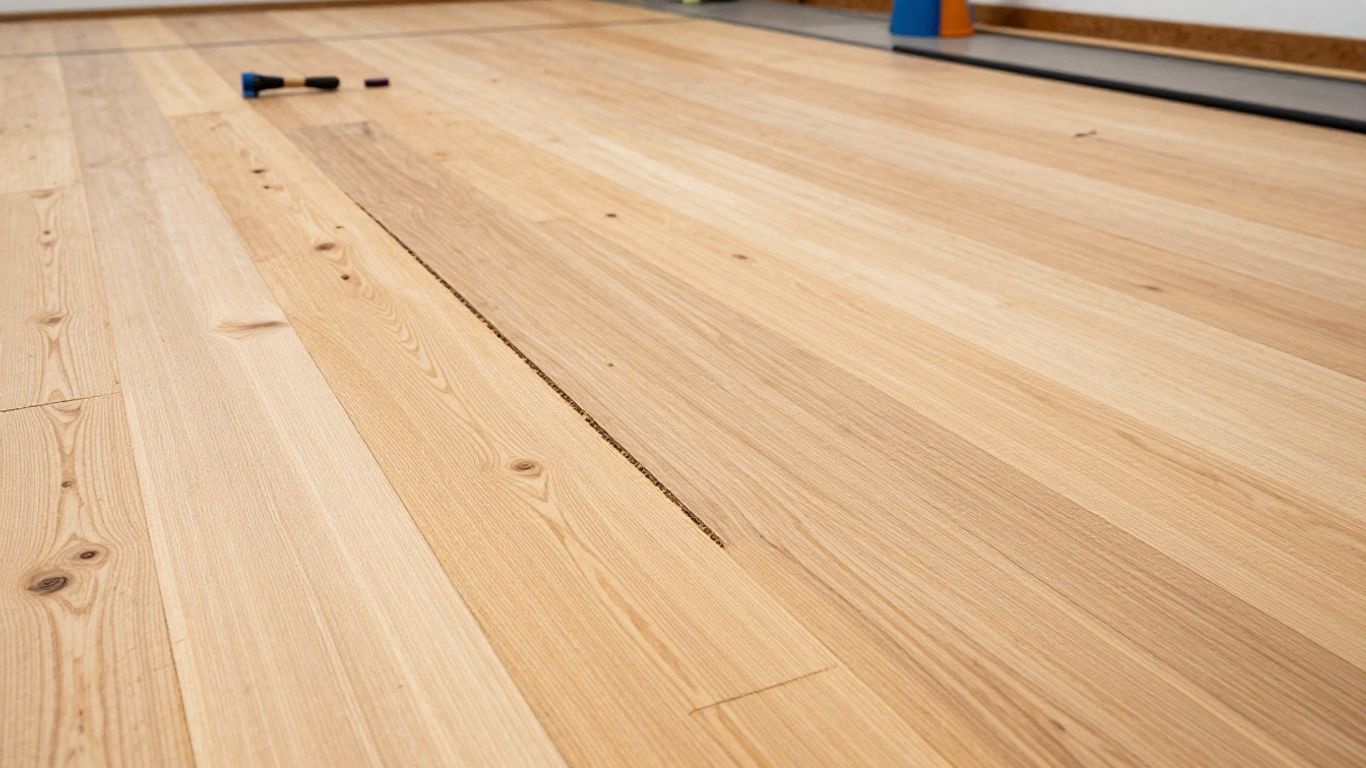 Close view of repaired timber court boards