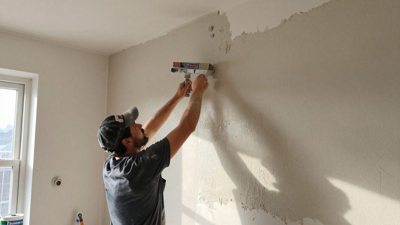 Plasterer working on a wall in a Bristol home.
