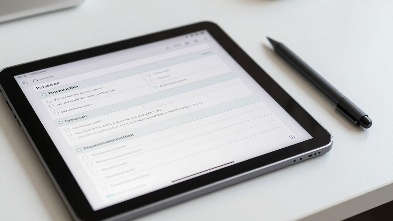 Tablet screen showing a fillable PDF form with input fields.