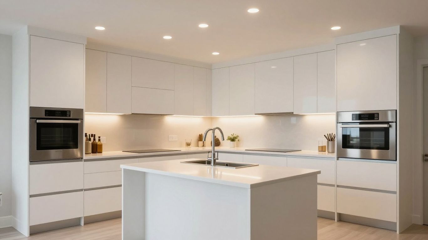 Modern kitchen ceiling with recessed lighting and clean design