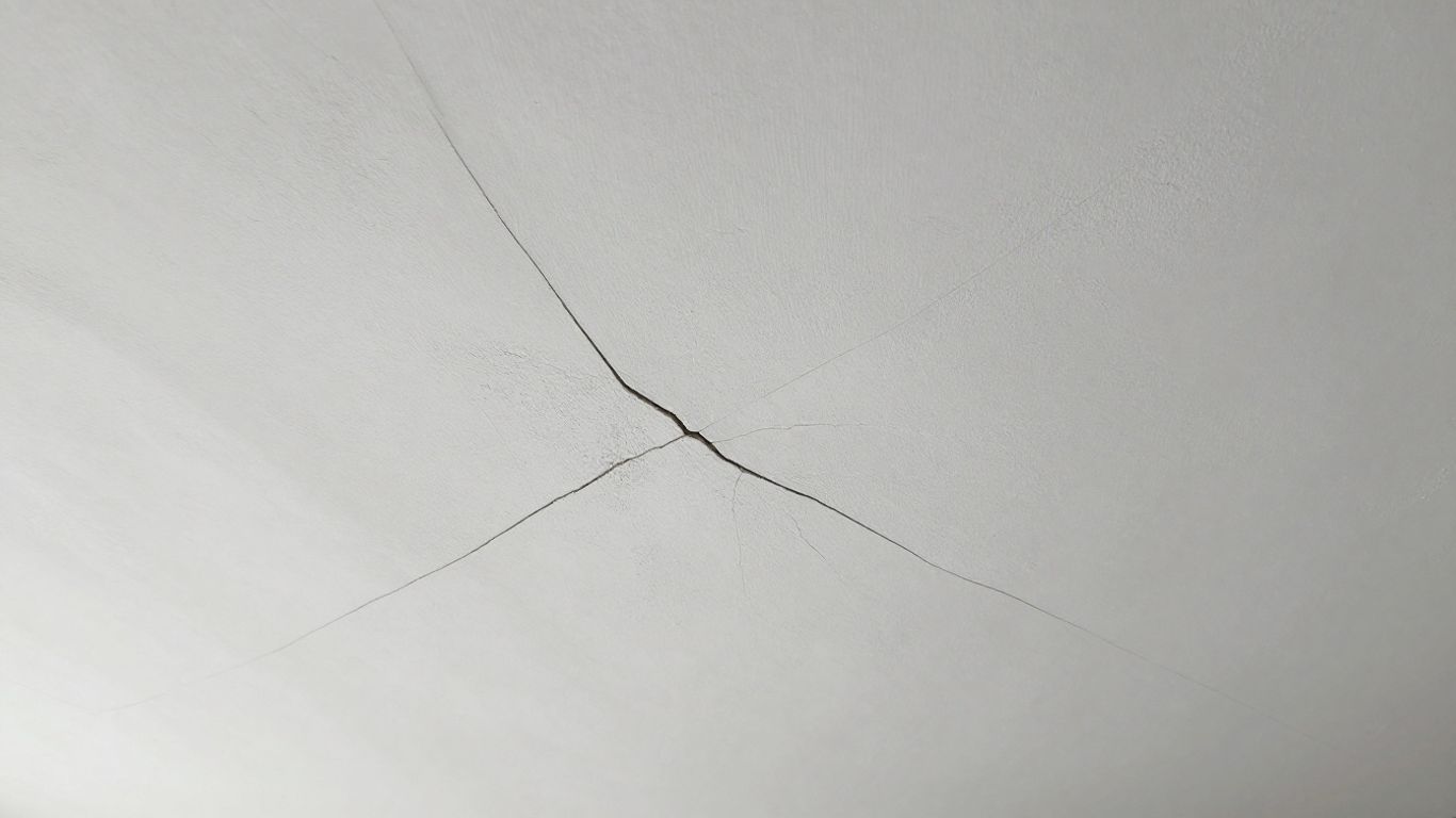 Cracked plaster ceiling in a home