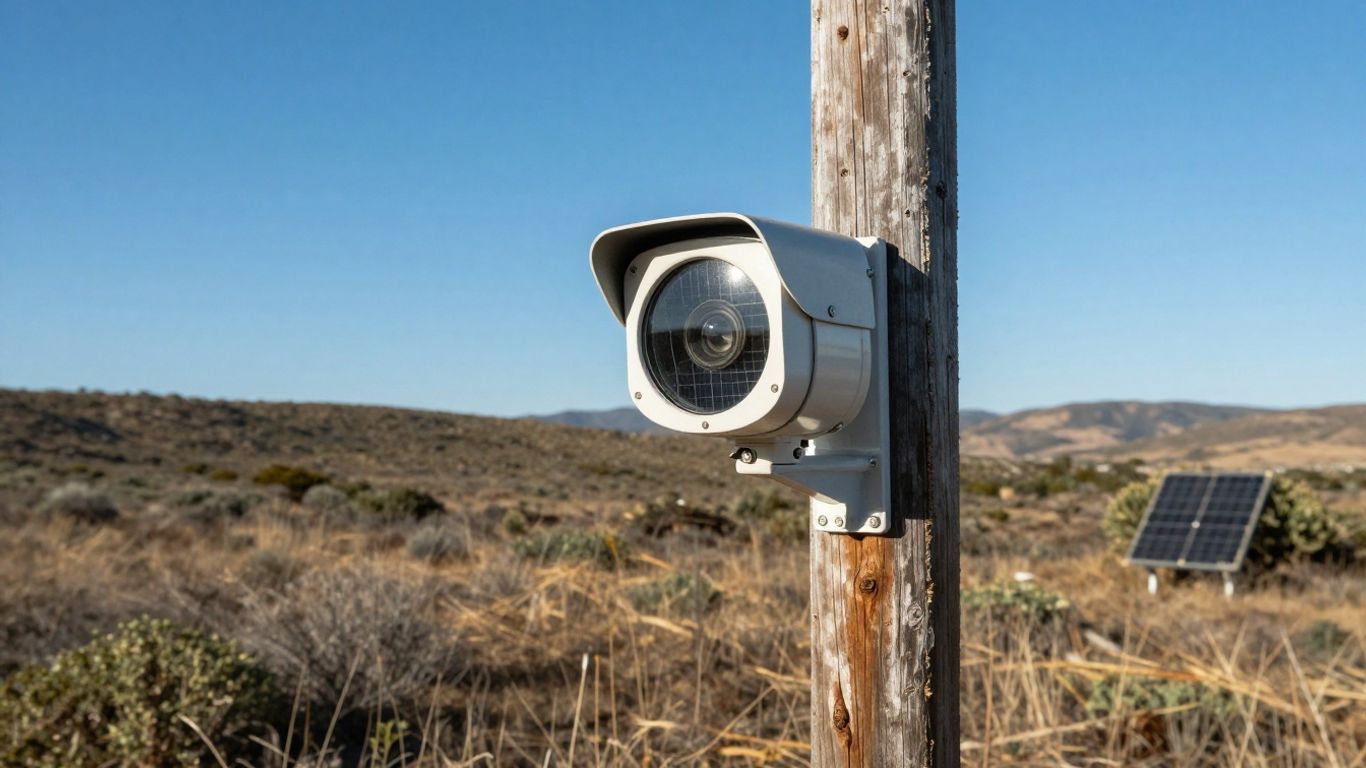 Solar-powered security camera in a remote, sunny location.