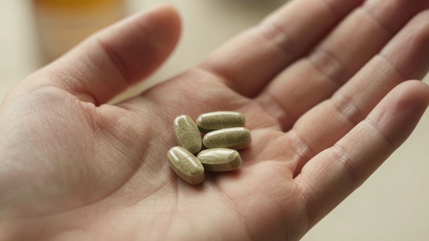 Iron supplement pills held in a hand.