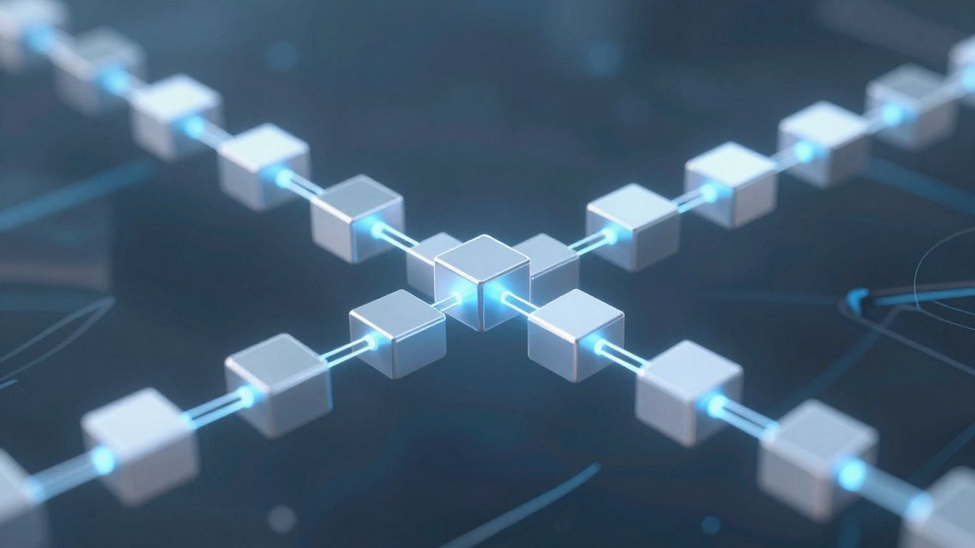 Interconnected digital blocks forming a chain.