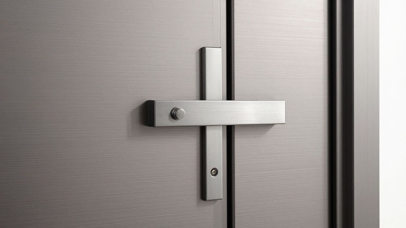 Stylish aluminium front door with a brushed metallic finish.
