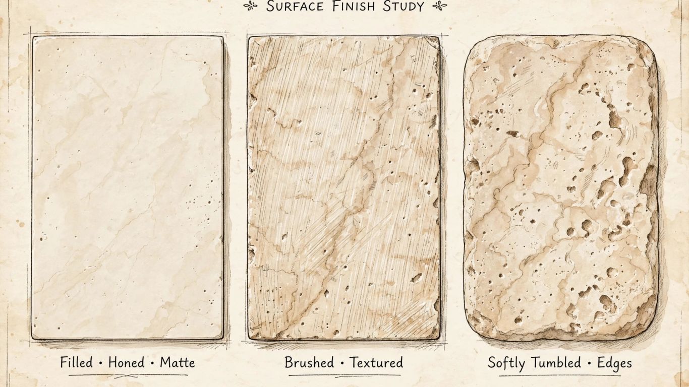 Ivory travertine finish and pattern comparison