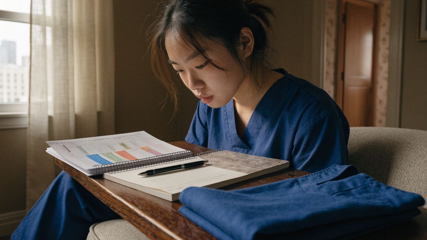 Nursing assistant student reviewing a training schedule