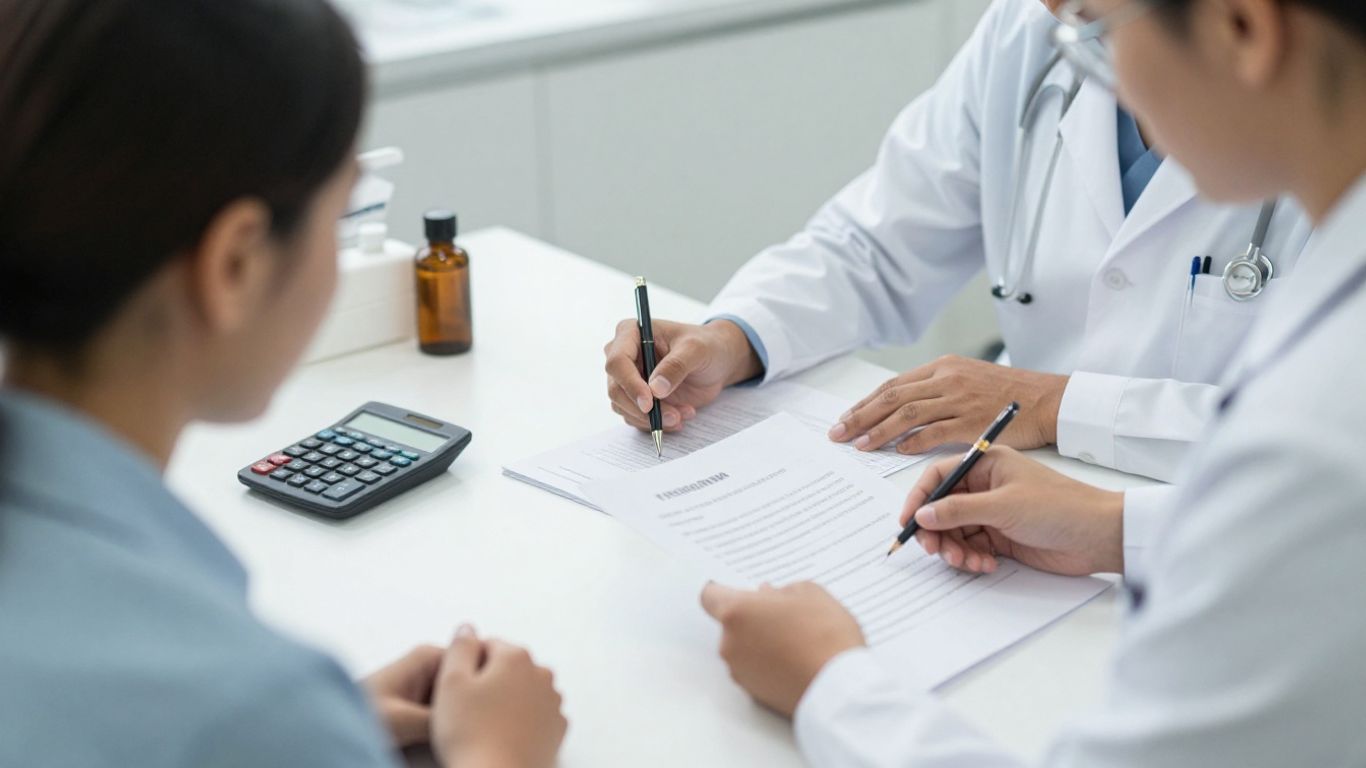 Patient discussing healthcare costs with clinic staff