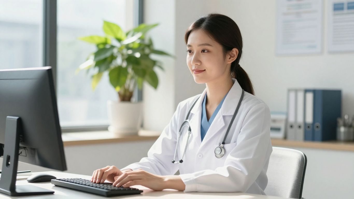 Mulher confiante em consulta ginecológica.