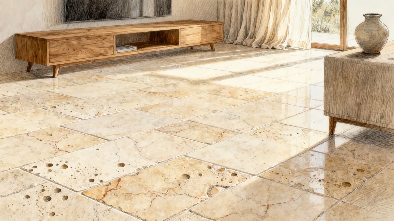 Travertine tile in a warm natural interior