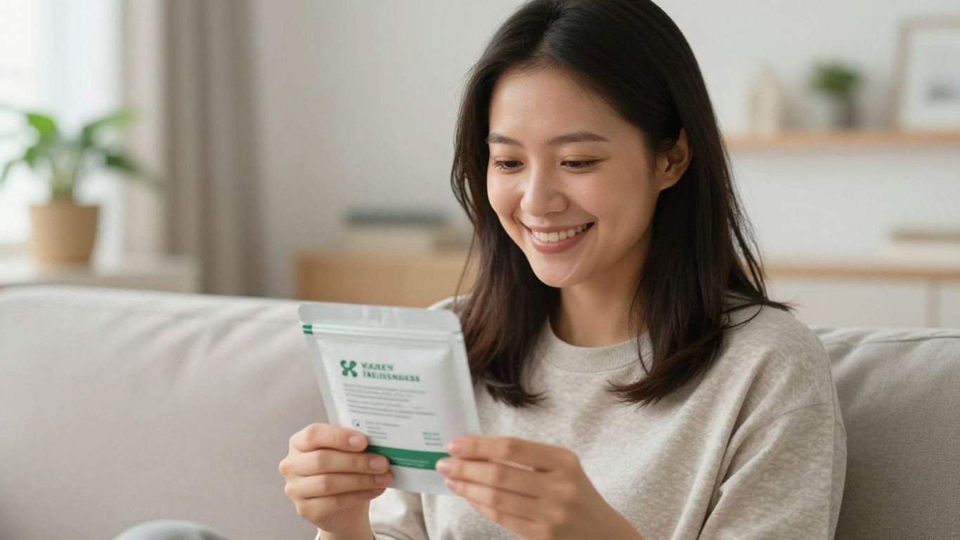 A customer holding a wellness product package