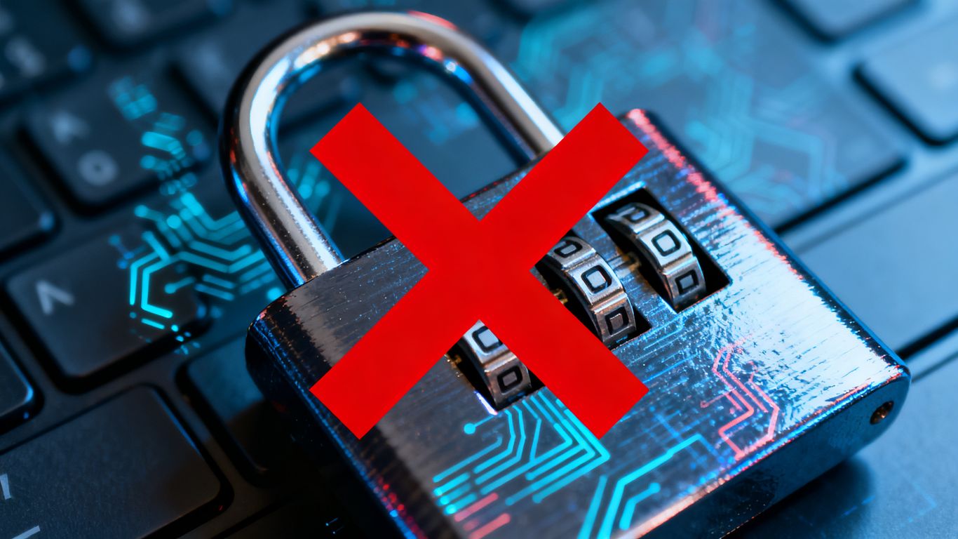 Digital lock with a red X, indicating security breach.
