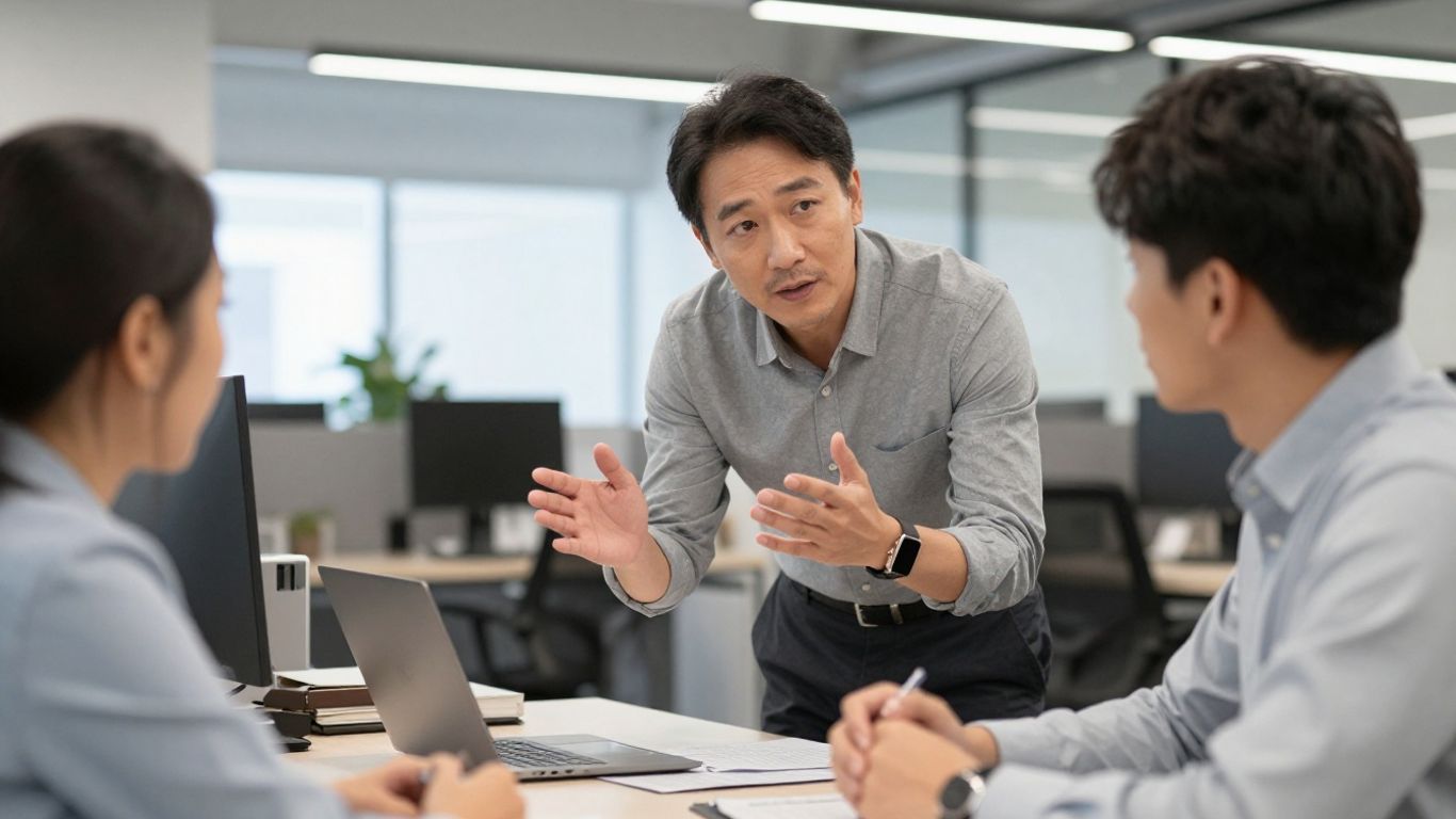 Mentor compartiendo estrategias empresariales con aprendices