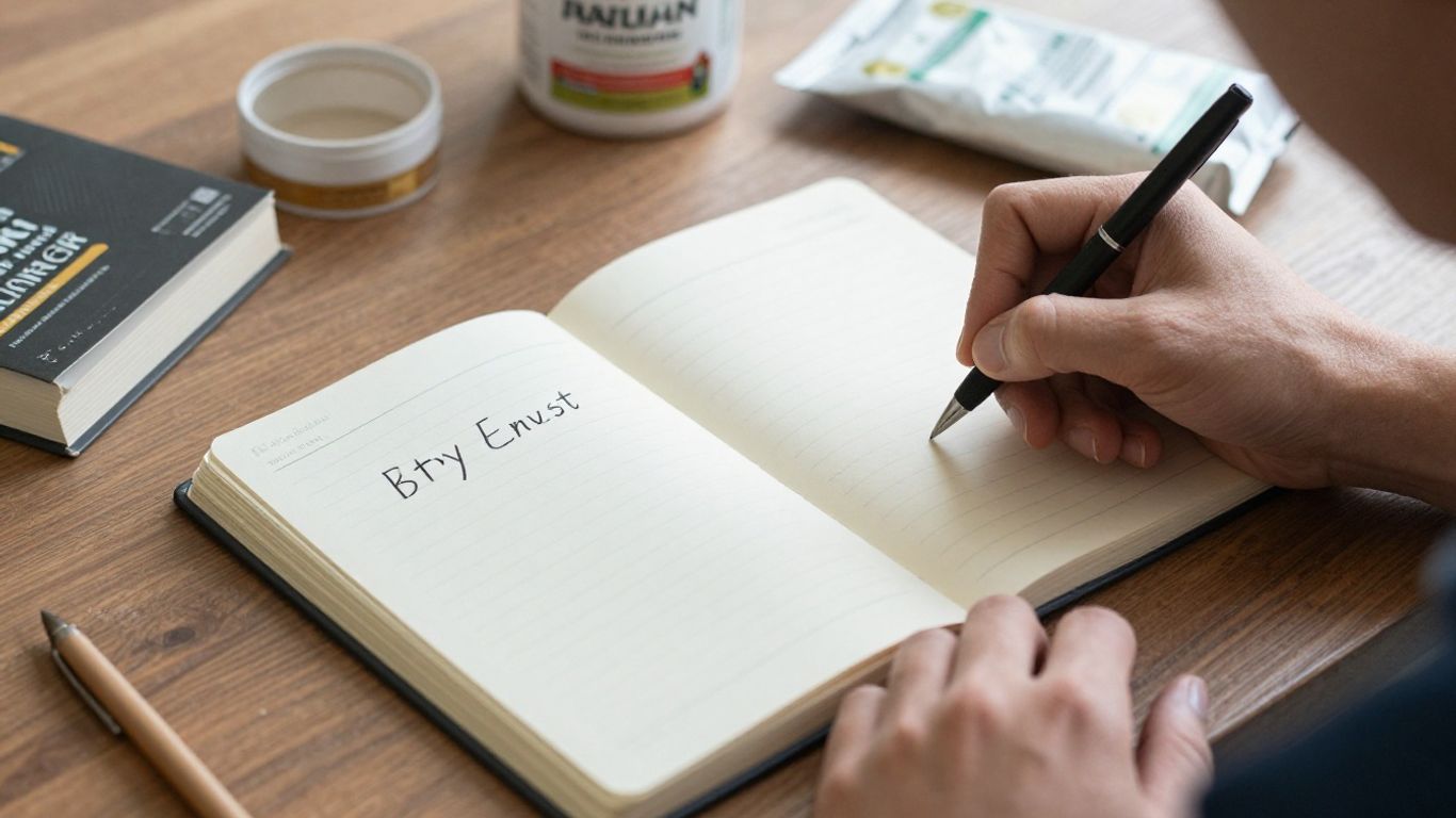 Person writing about products, building trust.