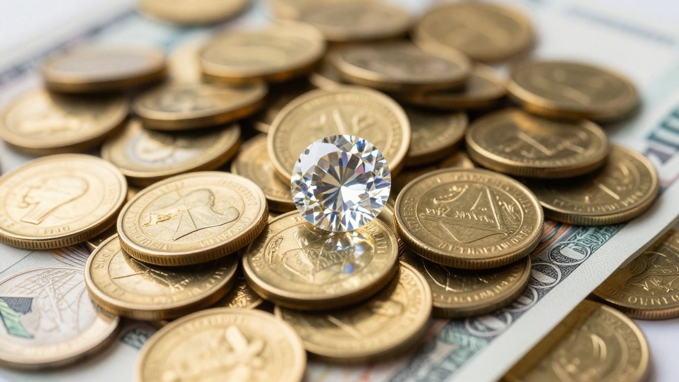 Gold coins, banknotes, and a diamond for real prizes.