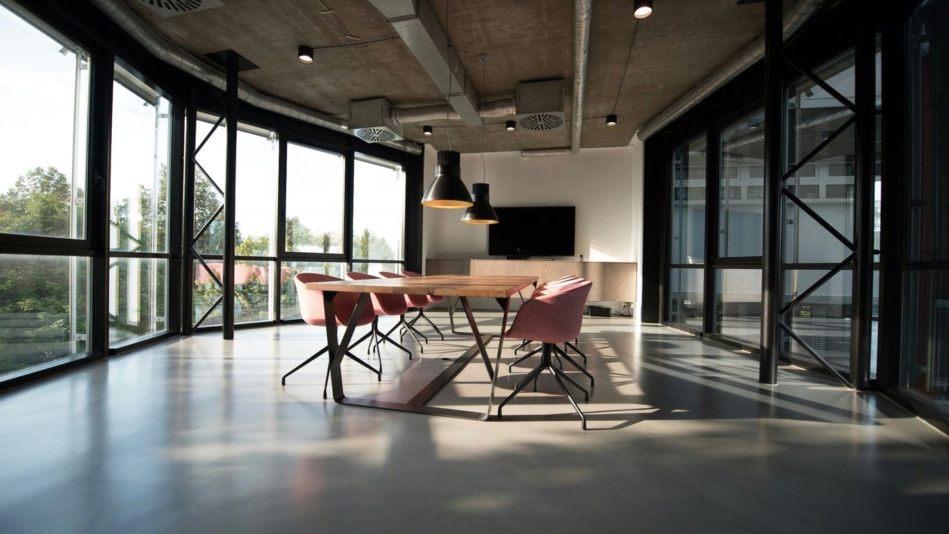 Interior office space with frosted partitioning