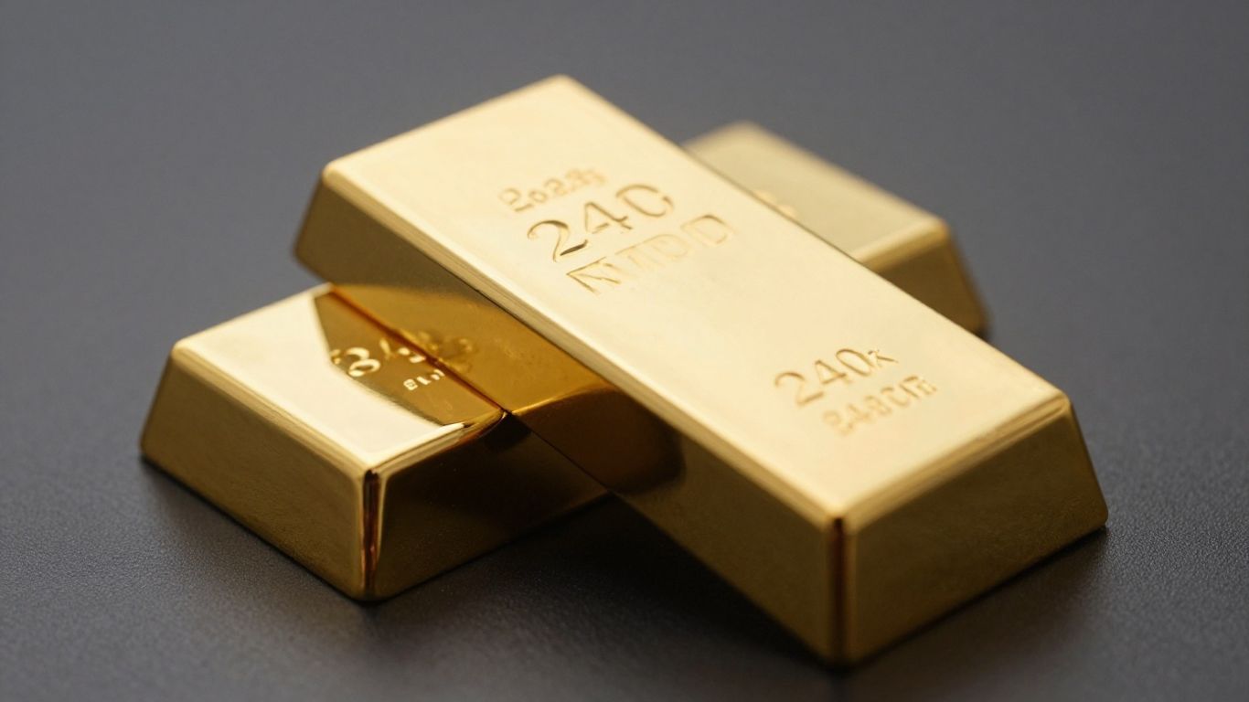 深色背景上的闪亮24K纯金锭。