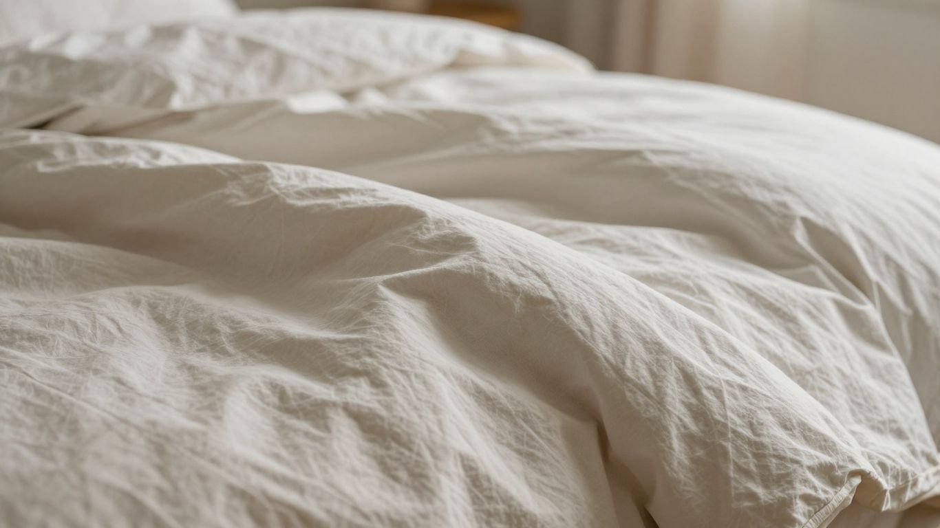 Close-up of a textured duvet cover.